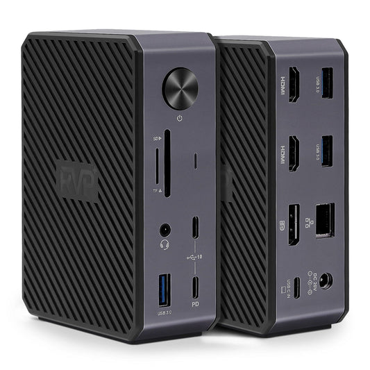 RVP+ Docking Station 3 Monitors, 14-in-1, 10Gbps USB-C, 5Gbps USB 3.0, 85W Laptop-Charging, PD 18W, Triple Display-4K HDMI Dual Monitors & DisplayPort, Gigabit Ethernet, Audio, TF-SD 3.0 (RVP-G8)