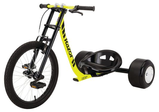 Razor DXT Drift Trike - Black/Yellow Steel Frame, 3-Wheeled Ride on Tricycle for Teens and Adults