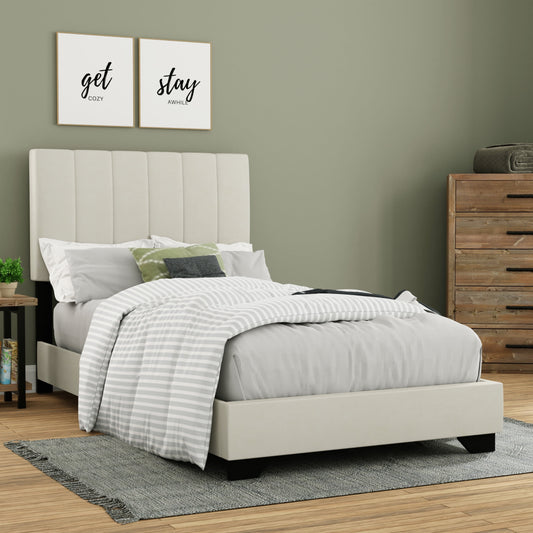 Reece Cama Twin Tapizada con Costuras en Canal, Marfil, de Hillsdale Living Essentials