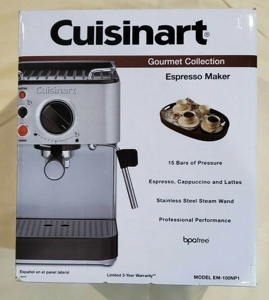 Refurbished Cuisinart EM-100NP1 1.66 Quart Stainless Steel Espresso Maker, 12.56"(L) x 8.19"(W) x 10.94"(H), Silver