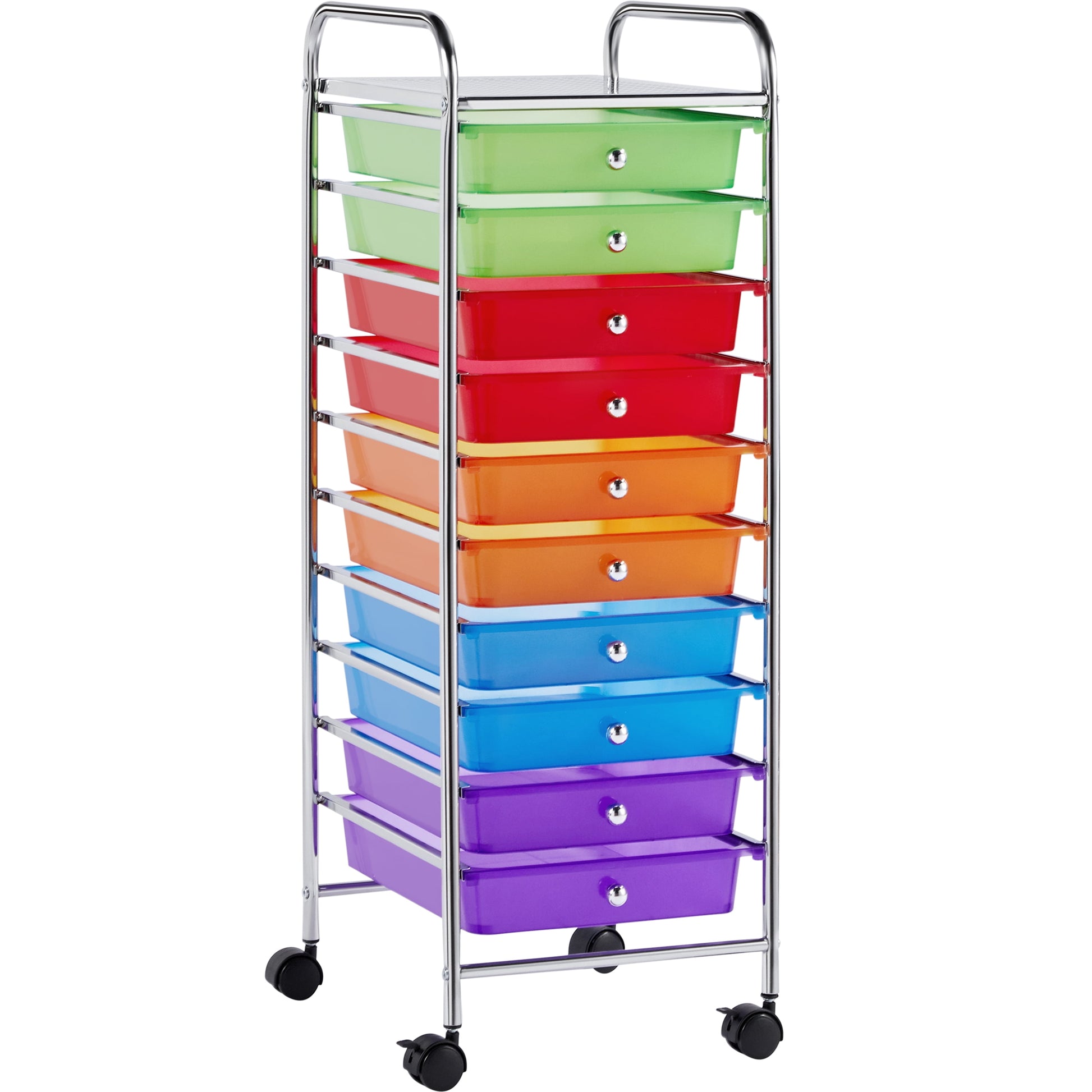 Easyfashion 10 Drawer Rolling Storage Cart with Lockable Wheels, Multicolor
