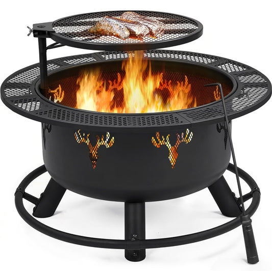 Renwick 32" Round Black Finish Iron Fire Pit