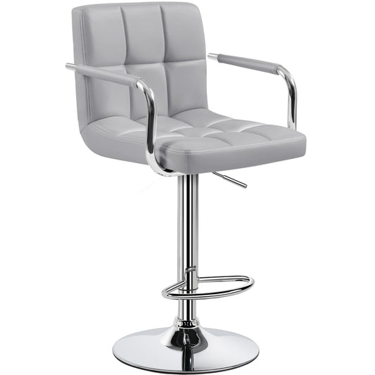 Renwick PU Leather Swivel Bar Stool with Large Steel Pedestal Base, Light Gray