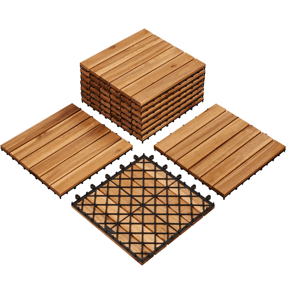 Renwick 10pcs Wood Flooring Tiles 12''x12'' for Outdoor & Indoor Patio Garden, Wood