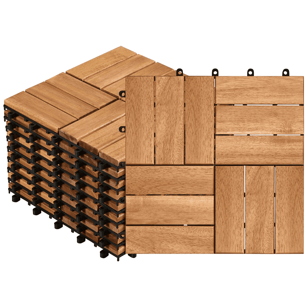 Renwick Pack of 10 Waterproof Interlocking Deck Tiles for Outdoor & Indoor 12.5â€³ W Ã— 12.5â€³ L, Wood