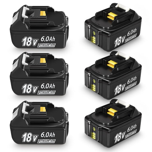 Replacement for Makita BL1860B 18V 6.0Ah Power Tool Battery, 6 Count, 6 Pack for Makita 18V tools
