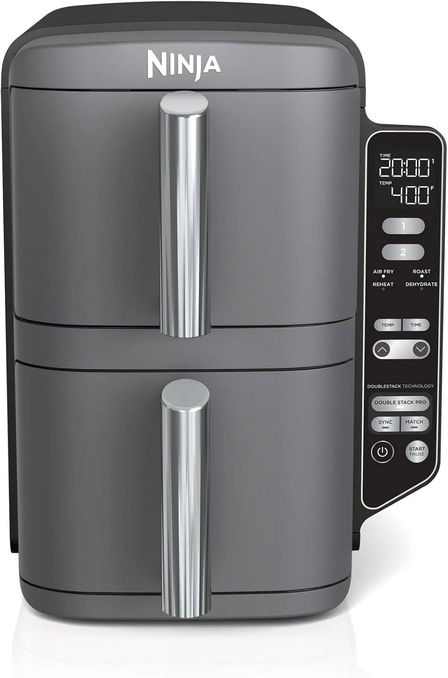 Restored Ninja SL400 DoubleStack XL 2-Basket Air Fryer, Cooks 4 Foods at Once, Compact Design, 10 QT, Easy Meals, Easy Clean, Grey (Certifed) (Refurbished)
