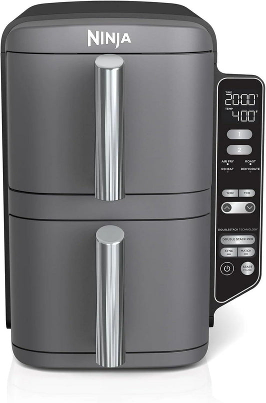 Restored Ninja SL400 DoubleStack XL 2-Basket Air Fryer, Cooks 4 Foods at Once, Compact Design, 10 QT, Easy Meals, Easy Clean, Grey (Certifed) (Refurbished)