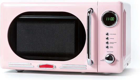 Retro Compact Countertop Microwave Oven 0.7 Cu. Ft. -700-Watts with LED Digital Display-Child Lock-Easy Clean Interior-Pink