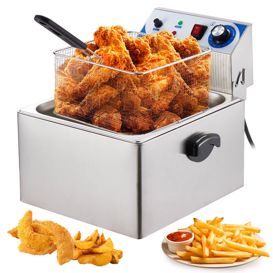 Riedhoff 1500W Deep Fryers, 10.45 Qts, Temperature Control, with Basket and Lid, Silver