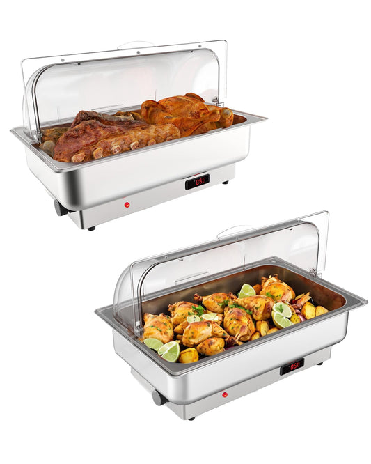 Riedhoff 2 Pack Electric Chafing Dishes Buffet Set 9 QT Full Size, Stainless Steel Food Warmer