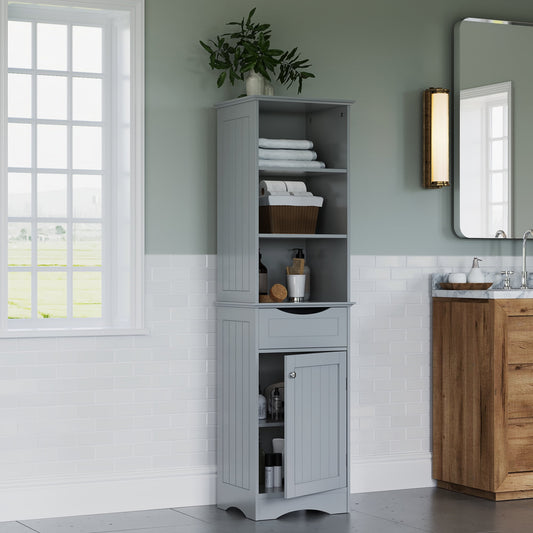 RiverRidge Ashland Tall Bathroom Storage Linen Cabinet Organizer with Drawer - Gray