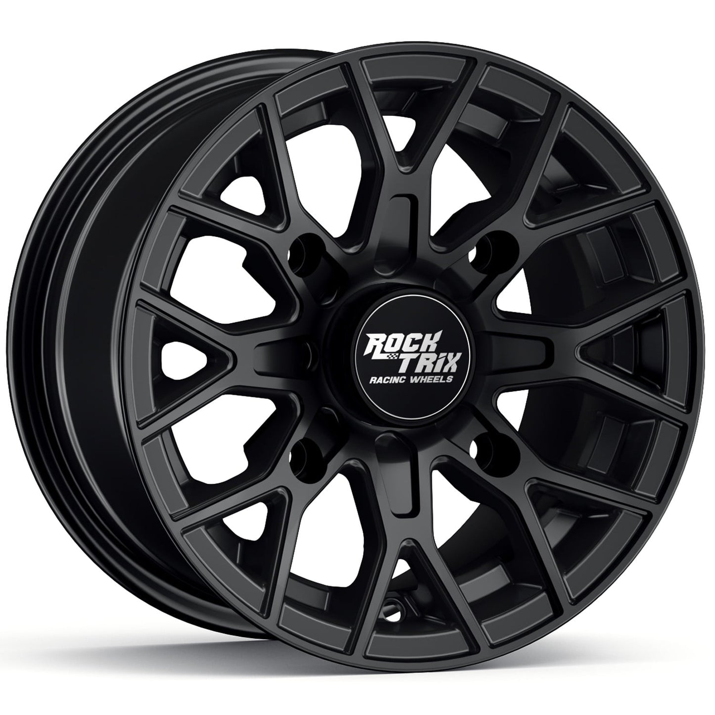 RockTrix RT104 12in ATV Wheel Rim 12x7 Matte Black, 4x156 Bolt Pattern, 4+3 offset, Compatible with Polaris Sportsman RZR Ranger - 4/156