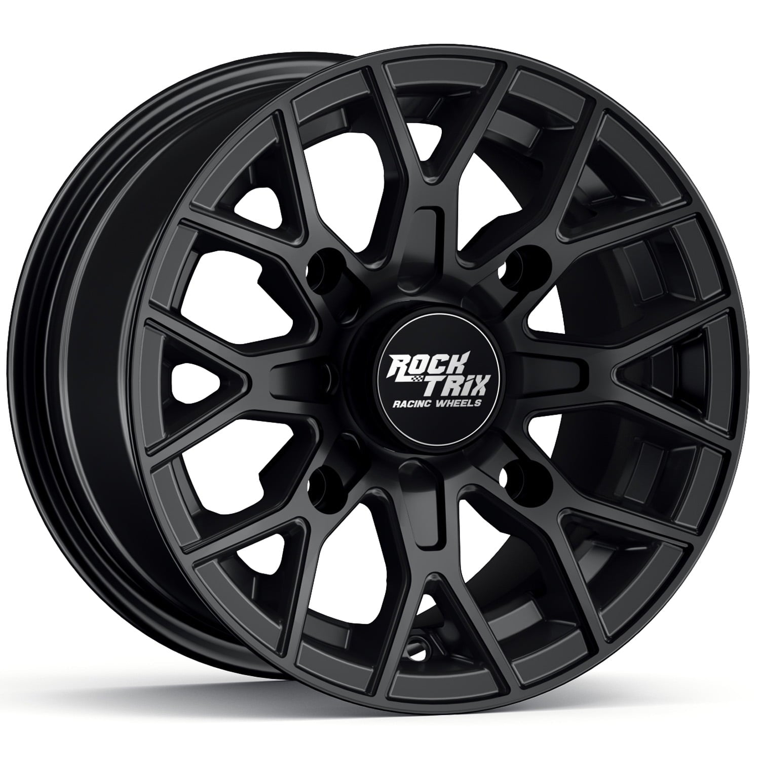 RockTrix RT104 12in ATV Wheel Rim 12x7 Matte Black, 4x156 Bolt Pattern, 4+3 offset, Compatible with Polaris Sportsman RZR Ranger - 4/156