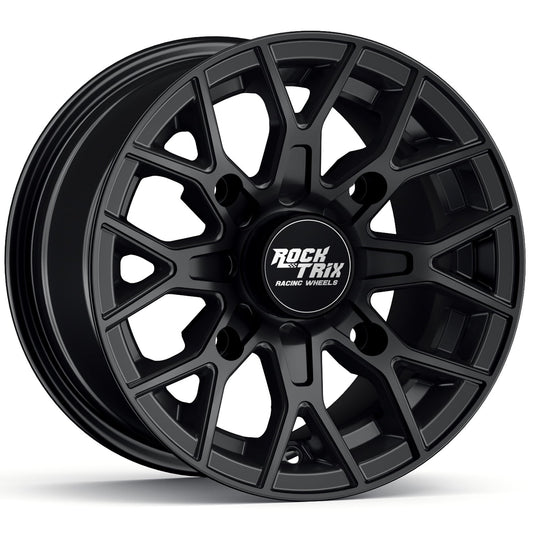 RockTrix RT104 12in ATV Wheel Rim 12x7 Matte Black, 4x156 Bolt Pattern, 4+3 offset, Compatible with Polaris Sportsman RZR Ranger - 4/156