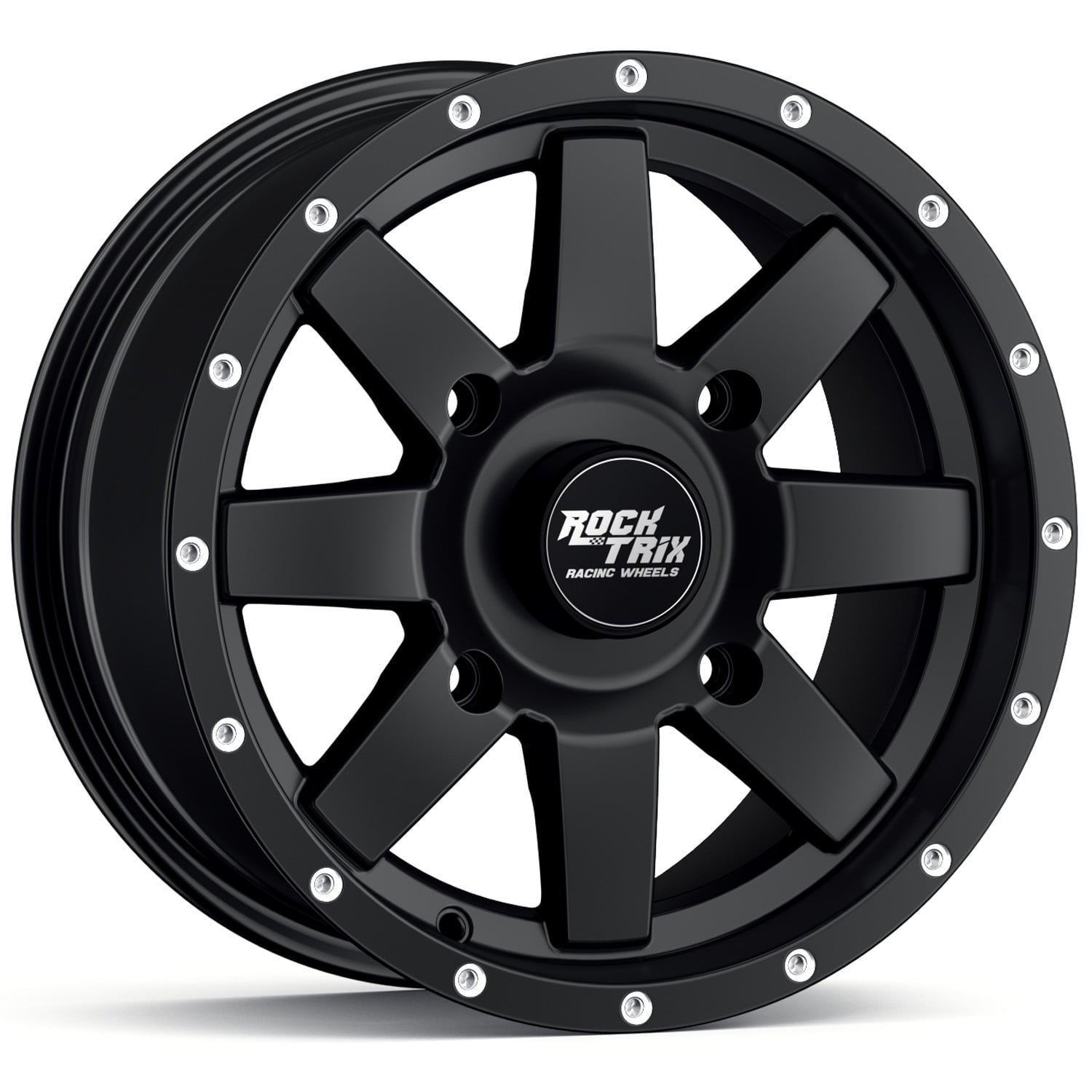 RockTrix RT106 14in ATV Wheel Rim 14x7 Matte Black 4x137, 5+2 Offset, Compatible with Bombardier Outlander CanAm Can-Am Can Am Commander Maverick Renegade Kawasaki 4/137