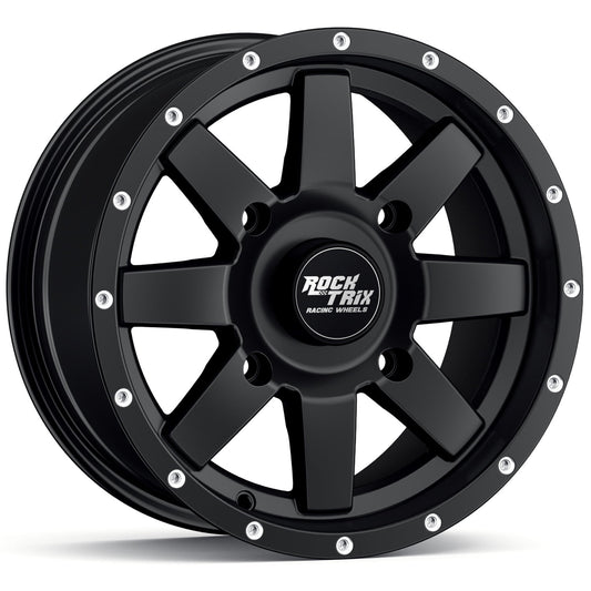 RockTrix RT106 14in ATV Wheel Rim 14x7 Matte Black 4x137, 5+2 Offset, Compatible with Bombardier Outlander CanAm Can-Am Can Am Commander Maverick Renegade Kawasaki 4/137