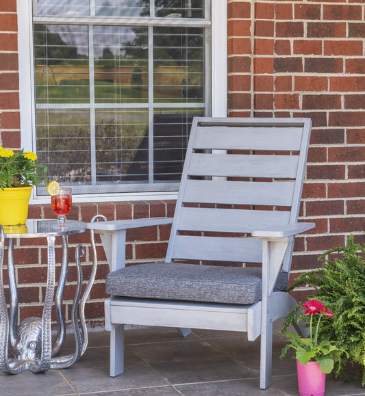 Linon Rockport Slat Back Acacia Outdoor Lounge Chair with Cushion, Gray/Dark Gray