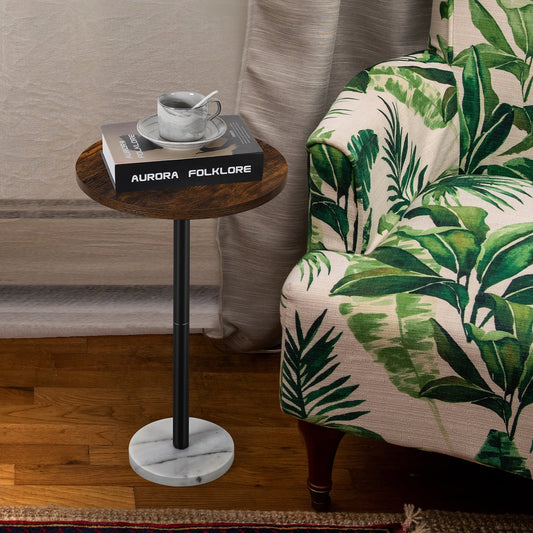 Round Bar Nightstand Coffee Table Office Bedroom Two Piece Set Brown Marble Base