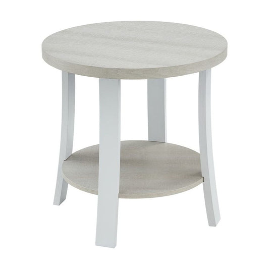 Roundhill Furniture Anze Living Room Contemporary Round Wood Shelf End Table in White Finish