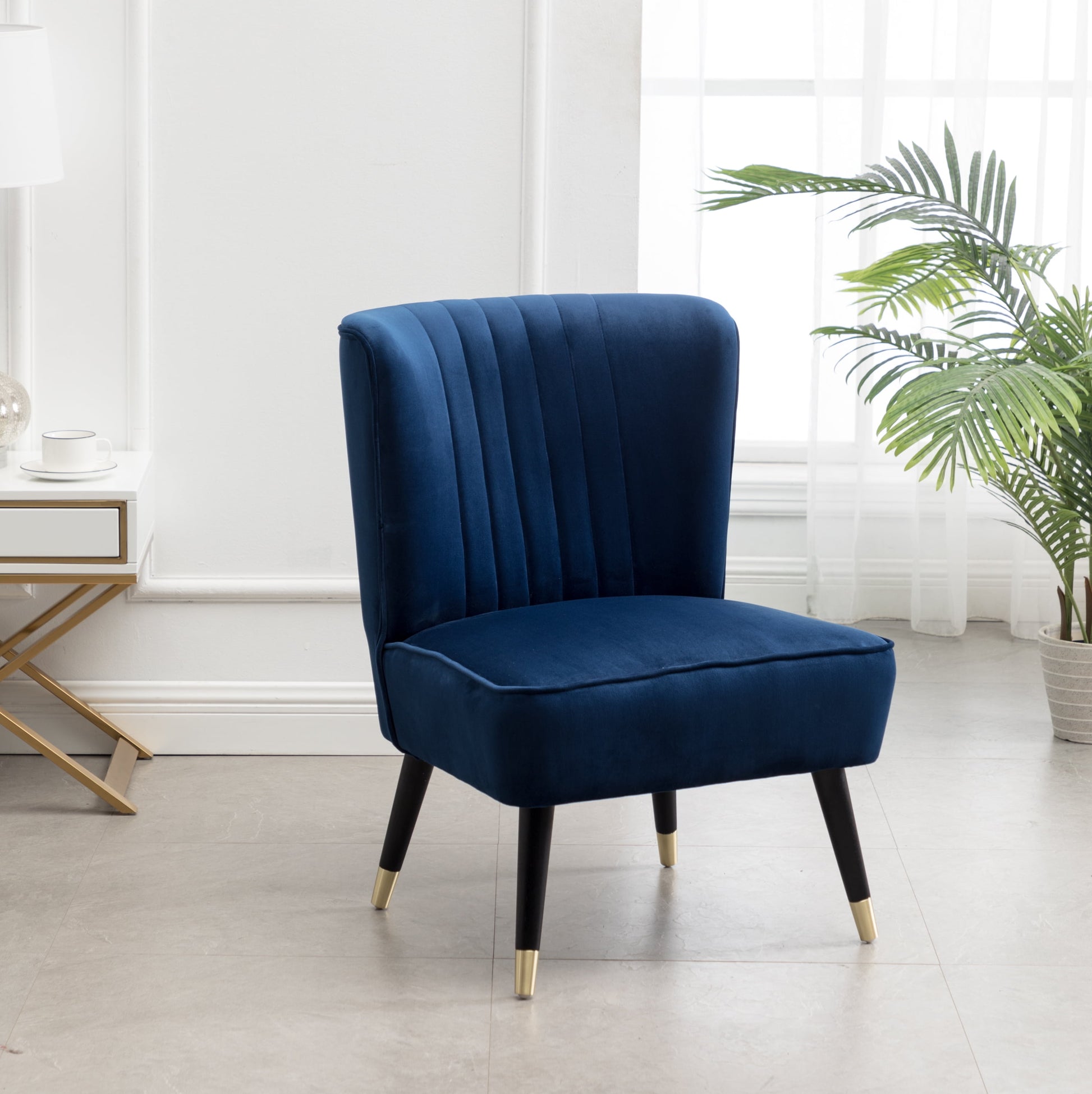 Roundhill Furniture  Elon Contemporary Velvet Upholstered Accent Chair Blue Modern & Contemporary Velvet