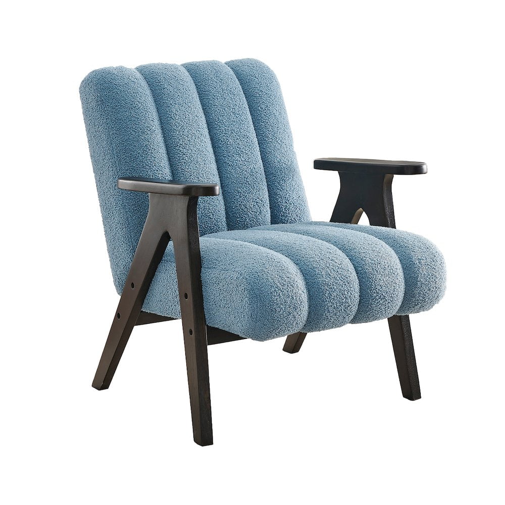 Roundhill Furniture Rella Modern Teddy Sherpa Accent Chair with Espresso Wood Frame, Blue