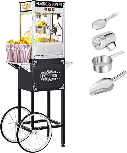 RovSun Commercial Popcorn Machine with Cart Wheels and 8 oz Kettle, Black, 65 x 44 x 152 cm, 22kg