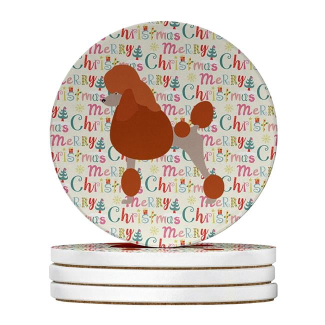 Royal Poodle Merry Christmas Large Sandstone Coasters Pack of 4 4 in x 4 in