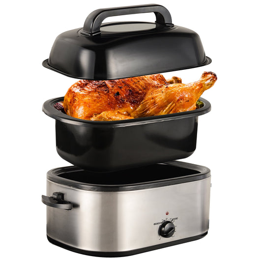 RoyalCraft 26 Quart Electric Turkey Roaster Oven with Visible & Self-Basting Lid, Stainless Steel