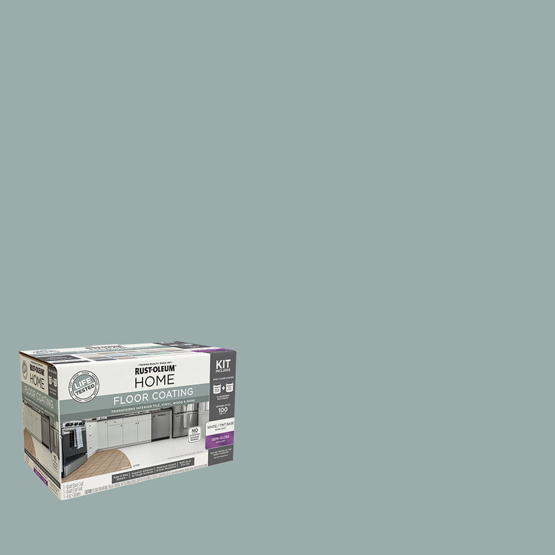 Rust-Oleum Home Semi-Gloss River Mist Interior Floor Coating Kit-363707T, Quart