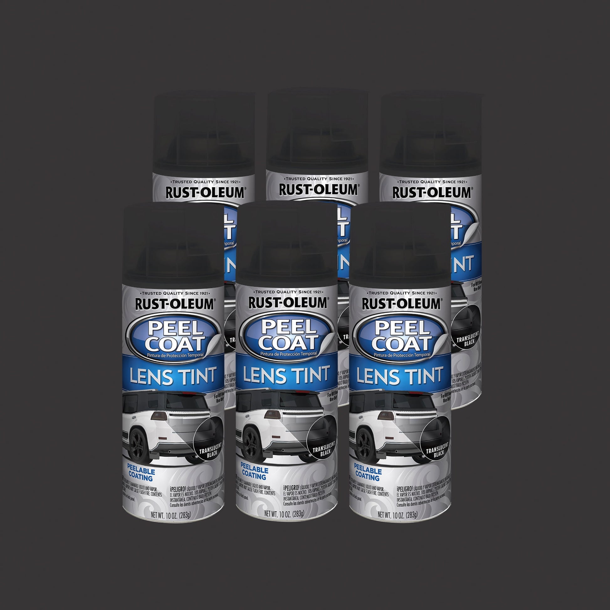 6 Pack, Black, Rust-Oleum Peel Coat Lens Tint Translucent Spray Paint-297622, 10 oz