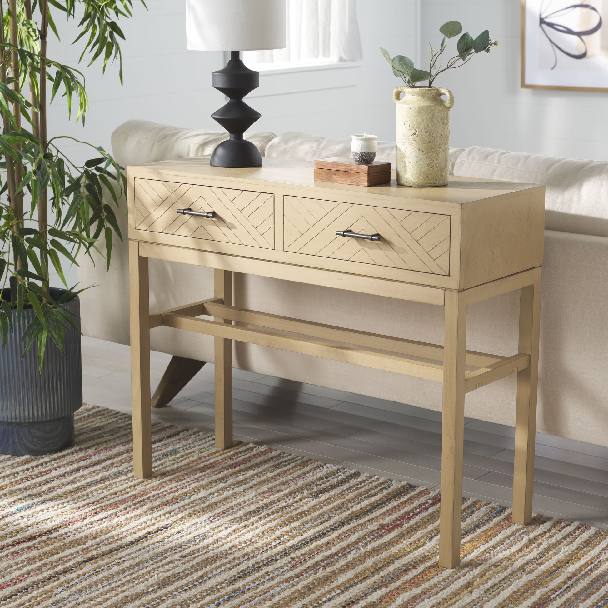 Safavieh Ajana Coastal 2 Drawer Wood Console Table, Camel