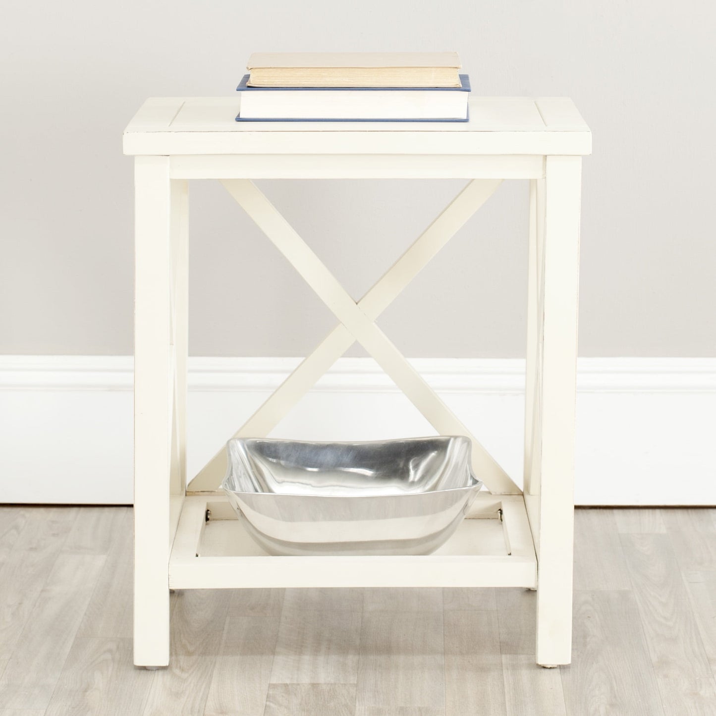 SAFAVIEH Candence Nautical Cross Back End Table, Slate Teal