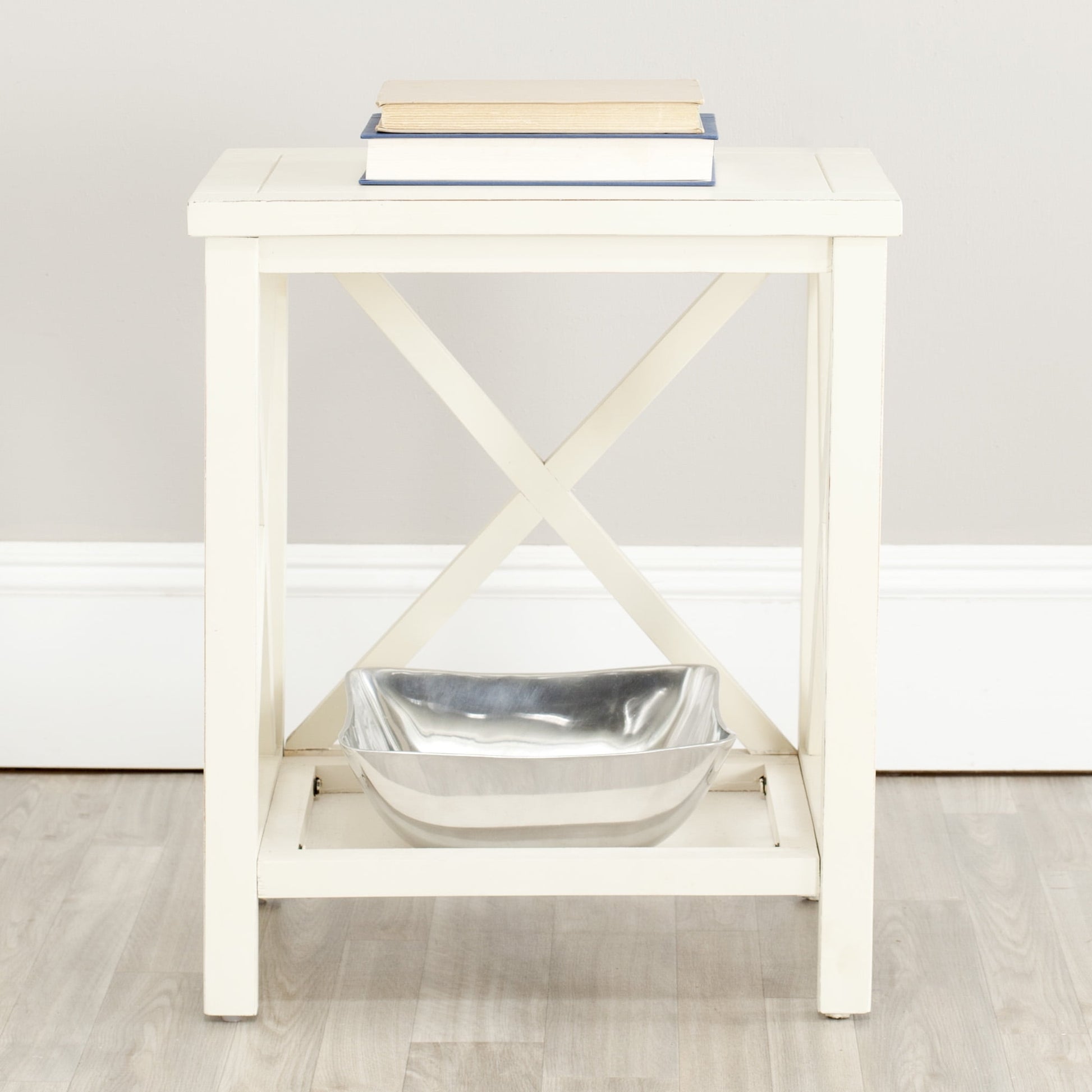 SAFAVIEH Candence Nautical Cross Back End Table, Slate Teal