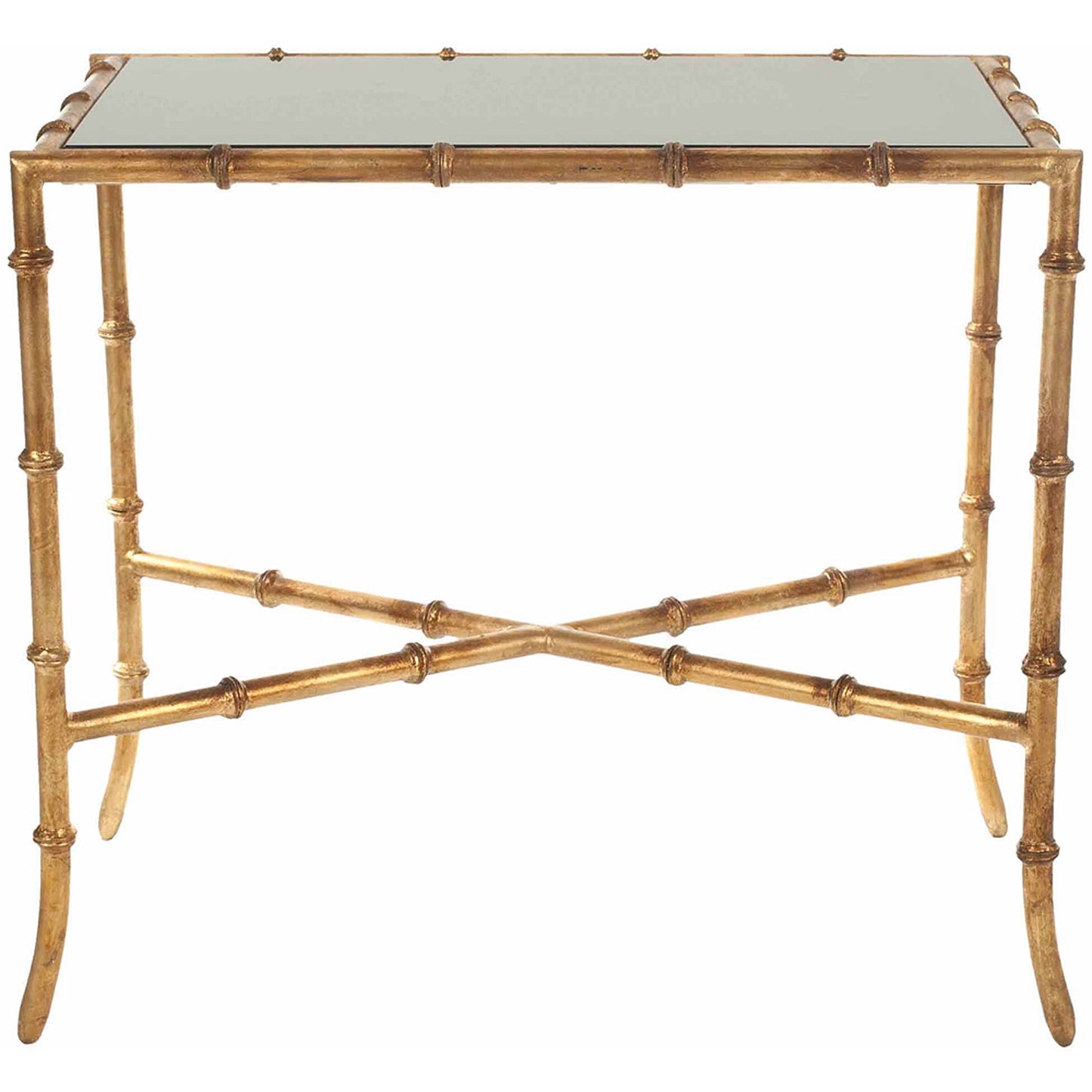 SAFAVIEH Chandler 21 in. H Cross Base Accent Table, Gold/Black Glass