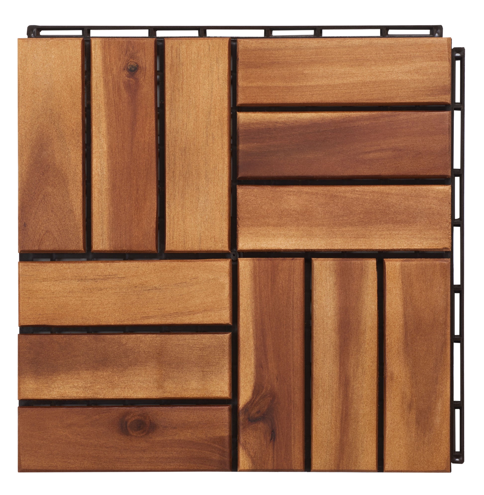 SAFAVIEH Hanoi Outdoor Patio 12 Slat Wooden Floor Tile, Natural, Set of 10