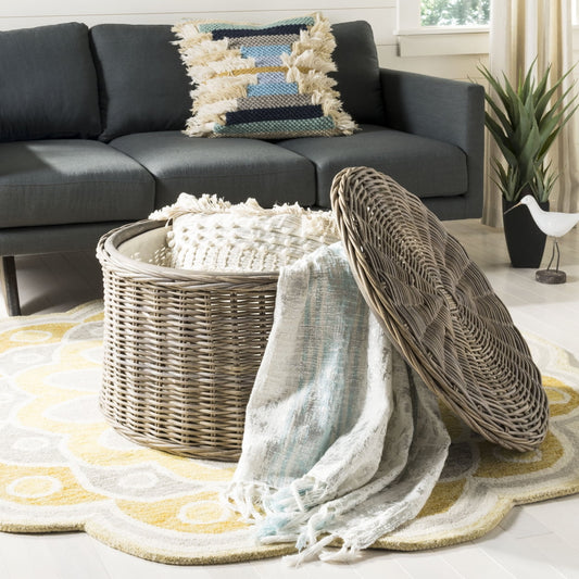 SAFAVIEH Jesse Wicker Storage Coffee Table Grey