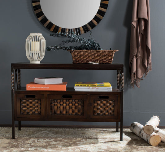 SAFAVIEH Joshua Industry Rustic Console w/ 3 Drawers, Antique Pewter/Dark Walnut