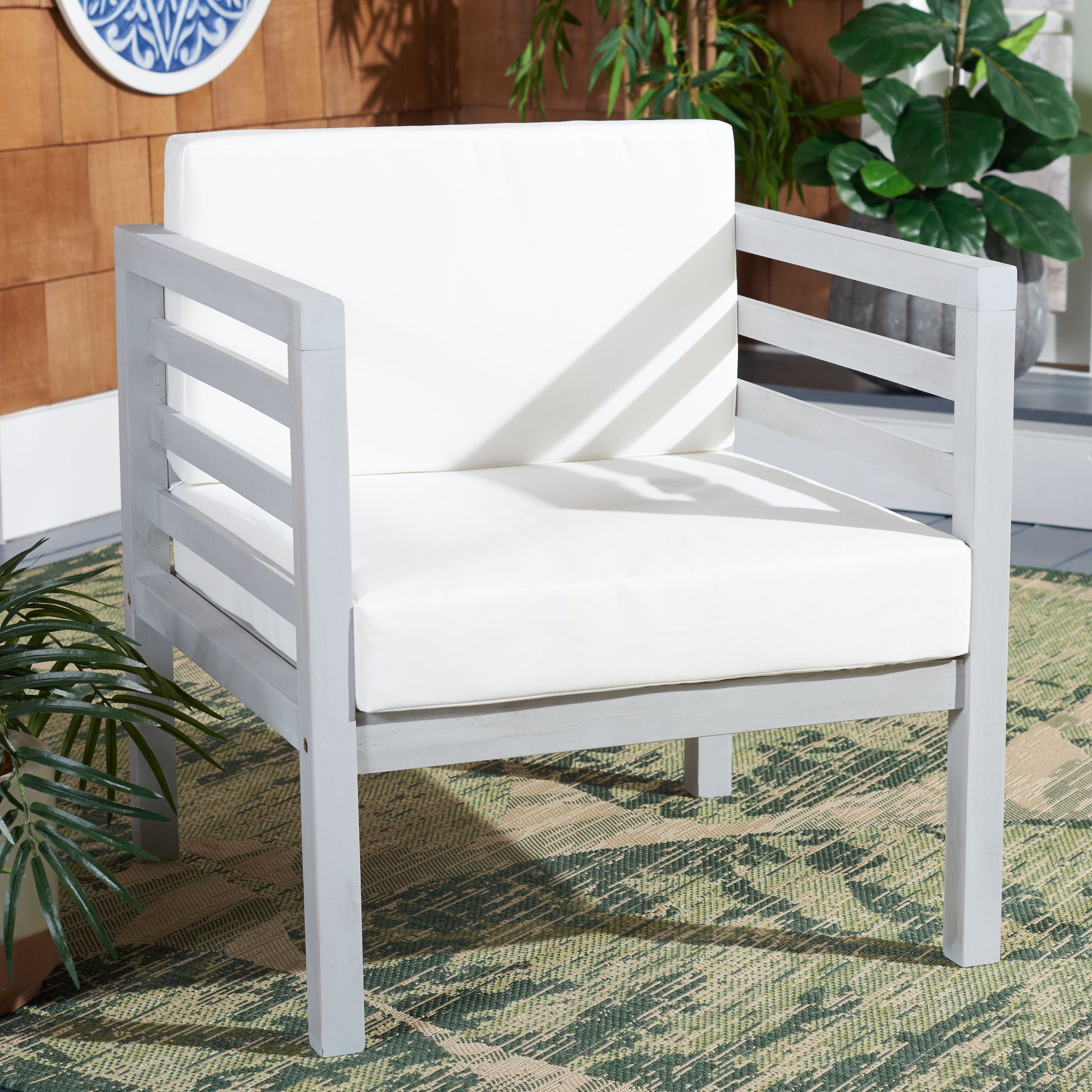 SAFAVIEH Kinnell Outdoor Patio Armchair, Grey/Beige