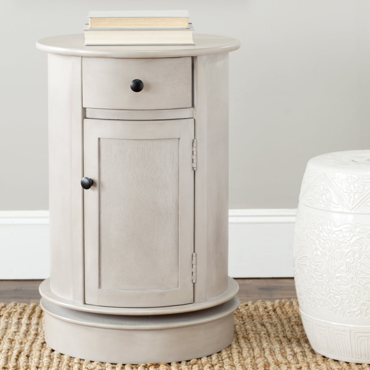 SAFAVIEH Tabitha Solid Swivel Accent Table with Drawer and Cabinet, Dark Cherry