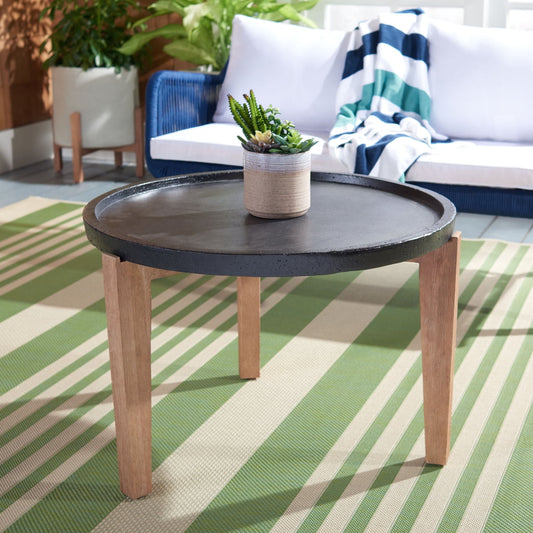 SAFAVIEH Valton Outdoor Patio Round Side Table, Natural/Black