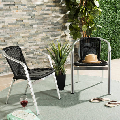 SAFAVIEH Wrangell Outdoor Patio Stacking Arm Chair,Teal, Set of 2