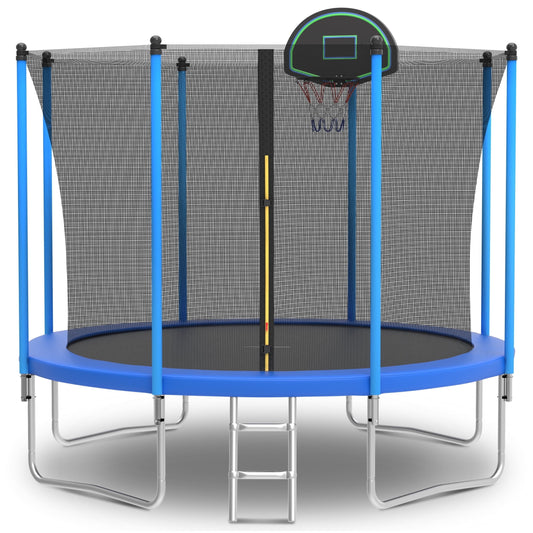 SEGMART 10ft Trampoline for Kids with Basketball Hoop and Enclosure Net/Ladder,Blue