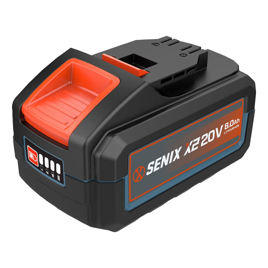 SENIX 20 Volt Max* 8.0 Ah Lithium-ion Battery for SENIX 20 Volt Max* Cordless Lawn and Garden and Power Tools, Fade-Free, Battery Indicator Lights (B80X2)