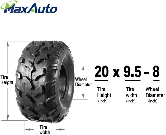 SHAORONG ATV Tires 20X9.50-8 20X9.5X8 Mud Terrain Tires for trx 90 kfx 90, 4 Ply Rating, Tubeless, Set of 2