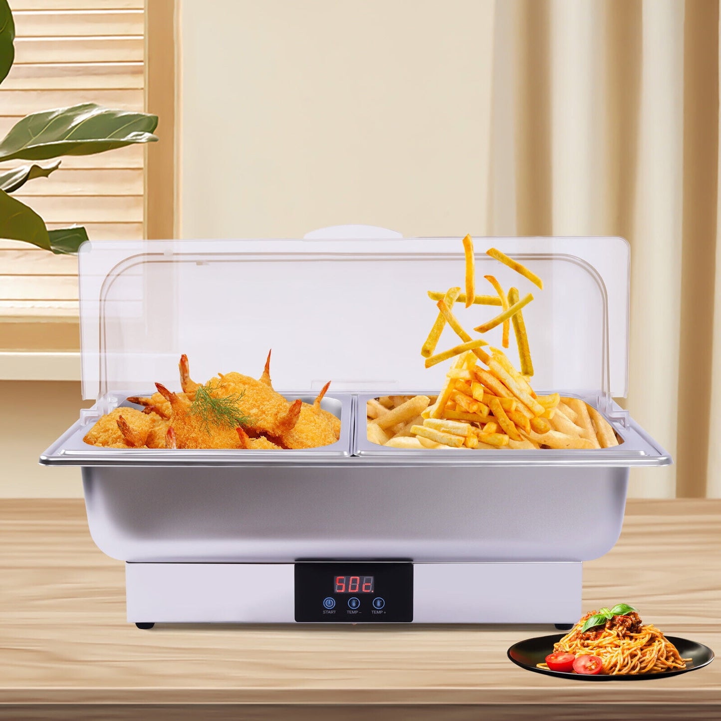 SHZICMY Commercial 2-Well Buffet Food Warmer 5.7L For Restaurants, Hotels With Half Cover