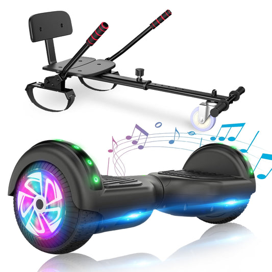 SISIGAD Hoverboard with Seat Attachment Combo, 6.5" Two-Wheel Hoverboards with Bluetooth Speaker, Self Balancing Scooter for Kids Gift (Include Go-Kart)