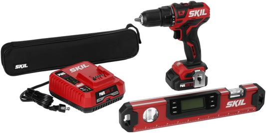 SKIL 2-Tool Combo Kit: PWRCore 12 Brushless 12V 1/2 Inch Cordless Drill Driver and 12 Inch Digital Level, Includes 2.0Ah Lithium Battery and PWRJump Charger - CB737601