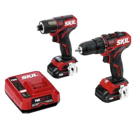 SKIL PWR Core 12™ Brushless 12 Volt Cordless Drill Driver and Impact Driver Kit with two 2.0Ah Batteries and Charger
