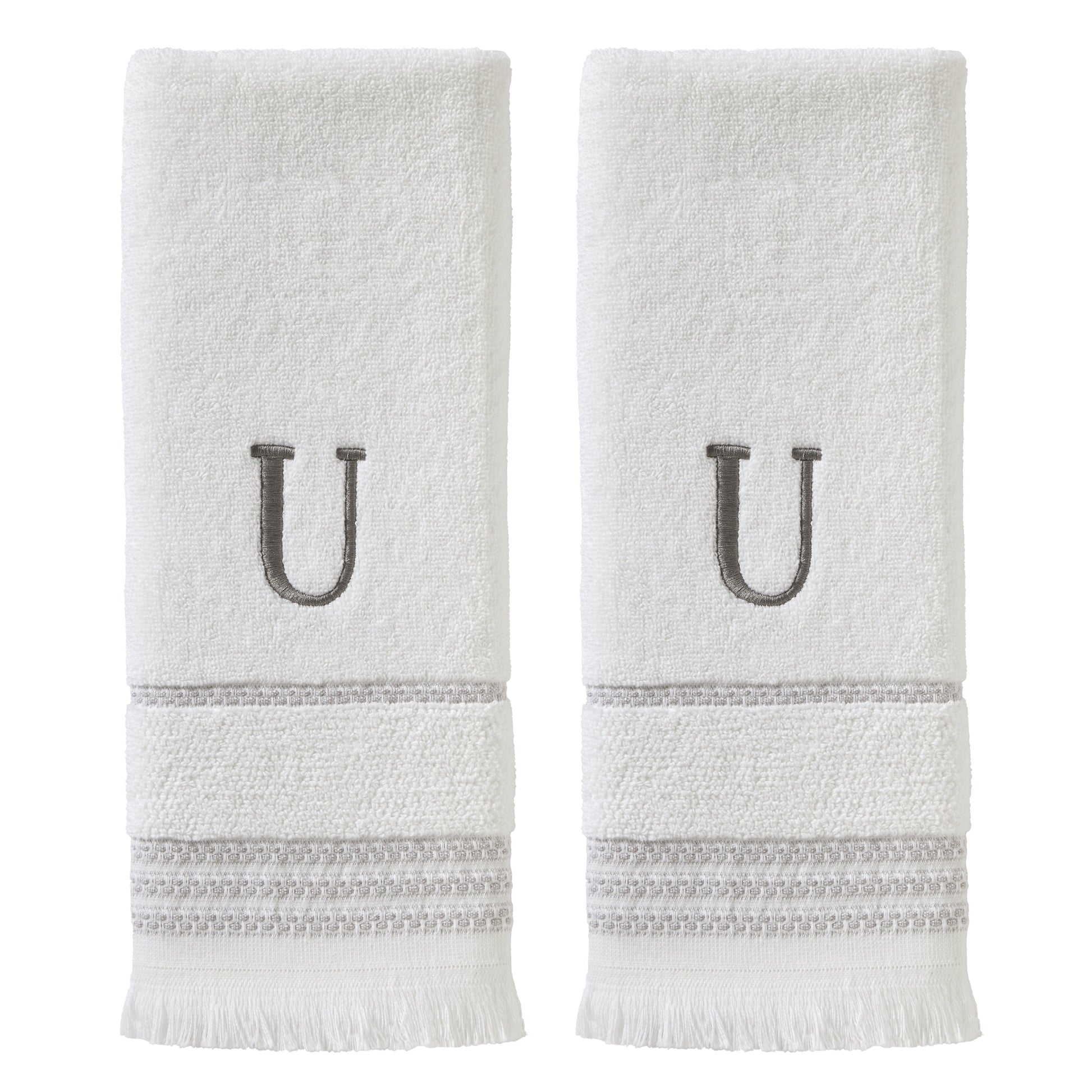 SKL Home Casual Monogram Cotton Hand Towels (2-Pack), "U", White
